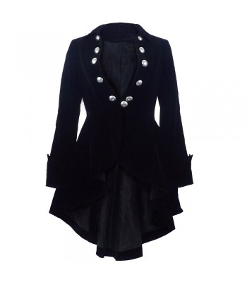 Women Black Velvet Coat Wine Waterfall Gothic Jacket Victorian Ruffle Frock Coats